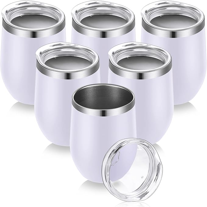 Remagr 6 Pack Stainless Steel Wine Tumblers 12 oz Insulated Vacuum Wine Cup Set Double Wall Stainless Steel Stemless Mug Glasses for Coffee Soda Whiskey Outdoor Travel (White)