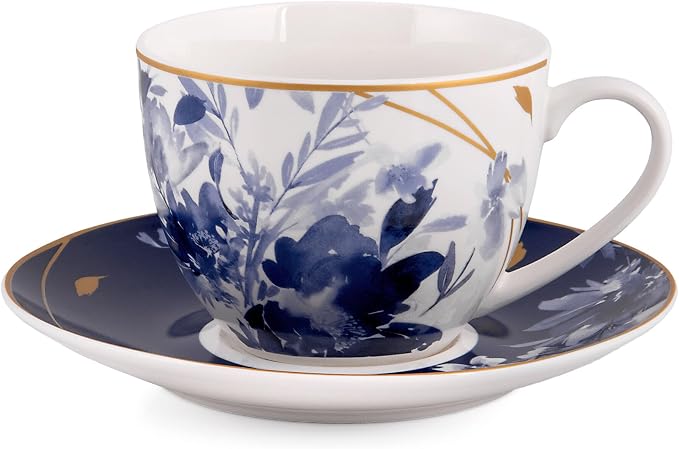 STP GOODS Teacup & Saucer Set of 4, Coffee Cups, Coffee Mugs, Espresso Cups, Tea Cup Set with Saucer, Latte and as a Gift (Mizuki)