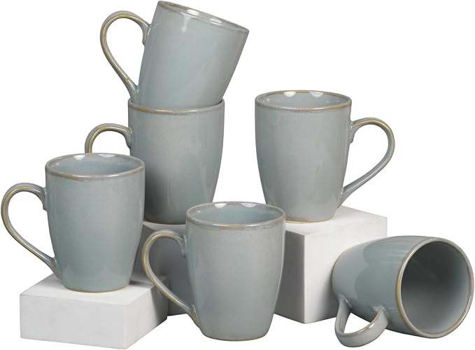 Servo Best Grey Coffee Mugs 12 oz, Set of 6 Grey Radiant Ceramic Mugs - Lead & Toxic Free, Dishwasher & Microwave Safe, Perfect for Home & Office Use