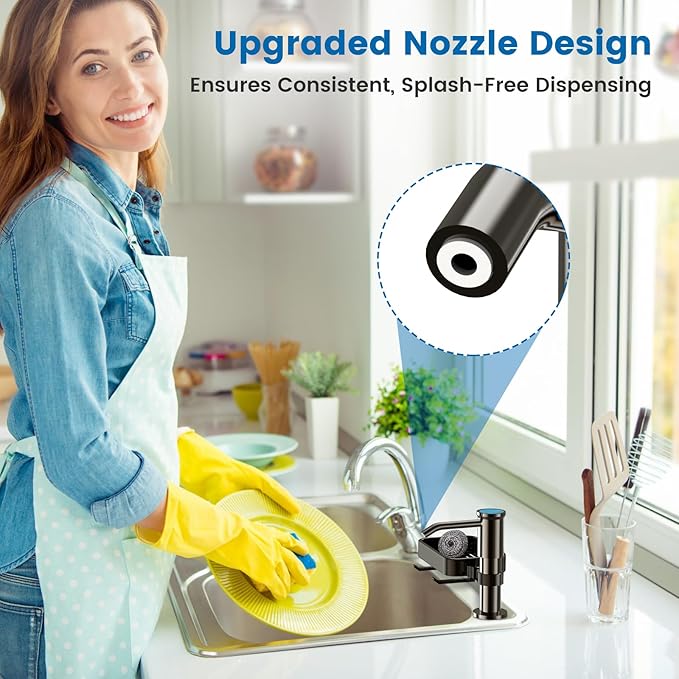 Soap Dispenser for Kitchen Sink, Built in Sink Soap Dispenser with Sponge Rack, Countertop Soap Dispenser Pump with Extension Tube kit, No More Refills,All Metal NO ABS (Grey)