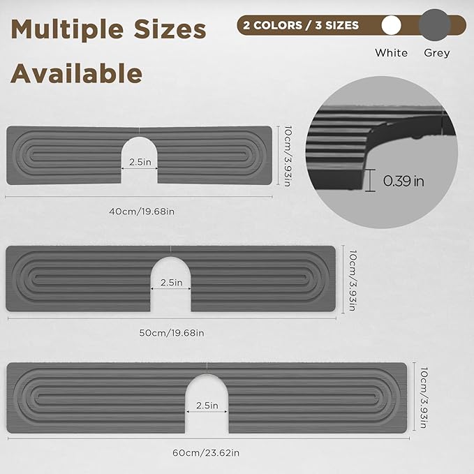 Faucet Mat for Kitchen Sink, Diatomite Stone Drying Sink Protectors, Bathroom Faucet Splash Guard, Quick Dry Water Absorbing, Non-Slip Stone Tray for Kitchen Counter, Grey, 15.7" x 3.9"
