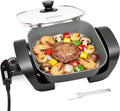 SugarWhisk 8-inch Ceramic Coated Electric Skillet with Lid, Non Stick Skillet Griddle Pan Electric, Rapid Heat Up, 650W, Breakfast Skillet, Kitchen Appliances for Cooking, Graphite