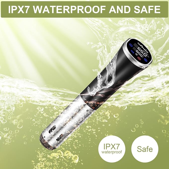 Sous Vide, Wancle Sous Vide Cooker 1100W IPX7 Waterproof Thermal Immersion Circulator With Reservation Function, Easy to store