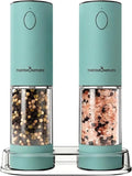 ThermoMaven Electric Salt and Pepper Grinder Set, 110ml Larger Rechargeable Automatic Salt and Pepper Mill Grinder with 6 Adjustable Coarseness, Electric Salt and Pepper Shakers, LED, Mint Green