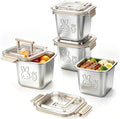 4 Pack Stainless Steel Food Containers with Handle Lids, 850ml 29oz 100% Leakproof Stackable Lunch Box Set, Reusable Metal Snack Containers with Rabbit Print, Food-grade, Dishwasher Safe