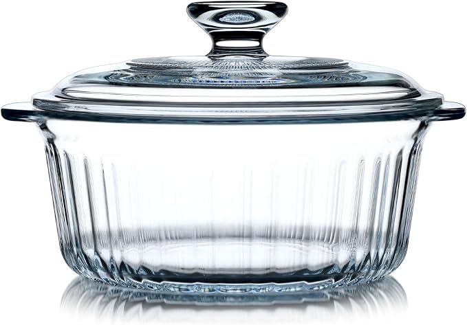 NUTRIUPS Glass Casserole Dish with Glass Lid, Borosilicate Glass,Casserole Dish for Oven, Baking Dish with Lid (1.6QT-ear)