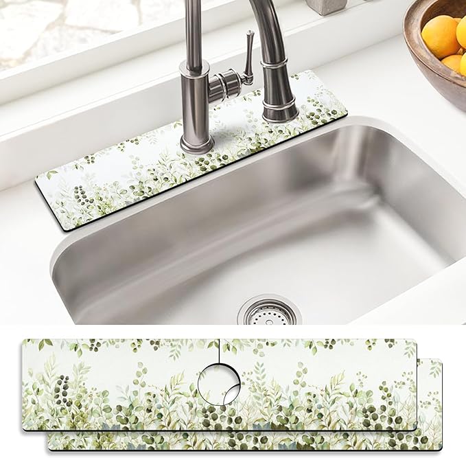 Sink Faucet Absorbing Mat, 2 Pack Drying Mat Around Faucet Sink Splash Guard Behind Faucet Sinkmat For Kitchen Bathroom Island Rv 24 * 5.5 Inch (60 * 14 cm)