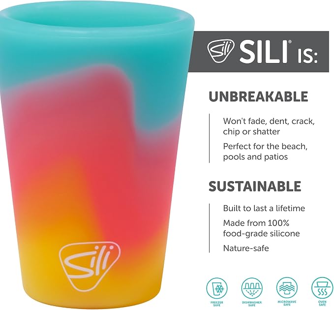 Silipint 1.5oz Silicone Shot Glasses – Pack of 2 Unbreakable, BPA-Free, Non-Toxic, Dishwasher & Freezer Safe Cups – Colored Shot Glasses for Cold Beverages, Cocktails, Travel, Party (Aurora)