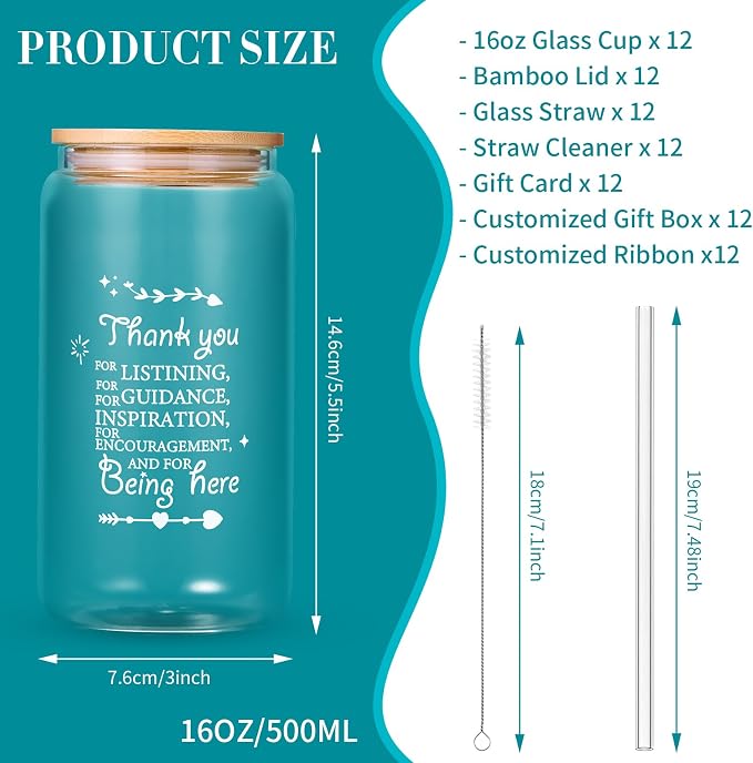 12 Set Employee Appreciation Gifts Bulk, Personalized Inspirational Thank You Gifts for Graduation Season Coworker 16 oz Can Shaped Beer Glass Cups, Gift Box & Card for Team Women Men Teacher