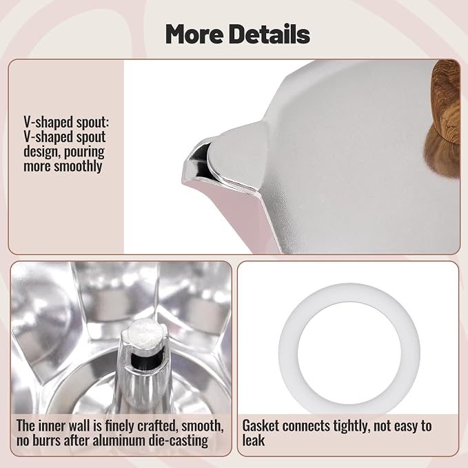 9 Cup Aluminum Moka Pot Classic Stovetop Espresso Coffee Maker 450ml 15oz Coffeemaker Percolator Mocha Pot Greca Coffee Maker Cafe Makers for Italian and Cuban Café Brewing Pink