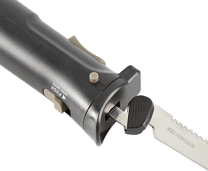 Restaurantware-Kitchen Tek Electric Knife Set, 1 Electric Knife With Motorized Handle - Includes 1 Bread And 1 Carving Tool, Ergonomic, Black Plastic Food Cutter With Stainless Steel Blades
