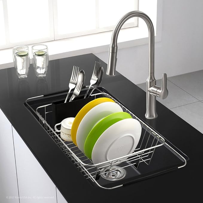 SANNO Expandable Dish Drying Rack Over The Sink Kitchen Sink Grate Stainless Steel Sink Protector for Kitchen Sink