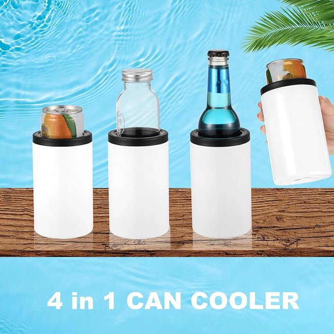 Uiifan 12 Set White Sublimation Can Cooler 12 oz Can Cooler Bulk Customizable Stainless Steel Double Wall Insulated Blank Tumblers with Lids and Straws and Lid Brush for Beer Beverages Party Gifts