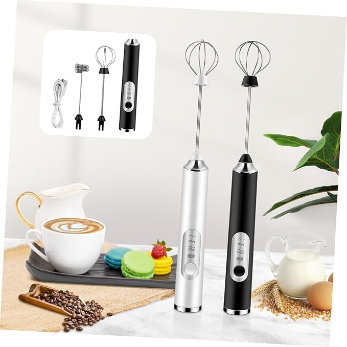 VALICLUD Portable Stainless Steel Electric Milk Frother Handheld Drink Mixer with Whisk Heads for Coffee Foam and Egg Whipping Speed USB Rechargeable Low Noise Foam Maker for Home and
