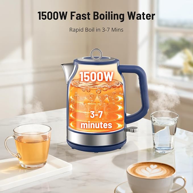 PARIS RHÔNE Retro Stainless Steel Electric Kettle, 1.7L Cordless Hot Water Tea Kettle with Thermometer, 1500W Fast Heating, LED Indicator, Auto Shut-Off & Boil Dry Protection