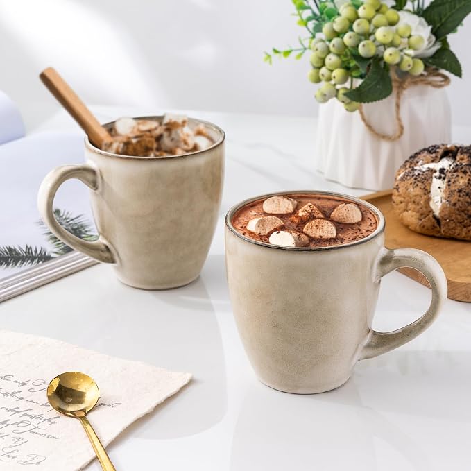 GBHOME Ceramic Coffee Mugs Set of 4, 12oz Stoneware Coffee Mugs Set For Dad Mom Women MEN, Light Weight Ceramic Coffee Cups for Latte/Tea/Beer/Hot Cocoa, Dishwasher & Microwave Safe,Cappuccino