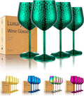 UNISWEET Stainless Steel Wine Glasses Set of 4 Unbreakable (Green) | 17 oz Large-capacity Hammered Goblets, Lightweight & Reusable, Good for Outdoor, Camping, Pool Travel, Gift for Wine Lovers
