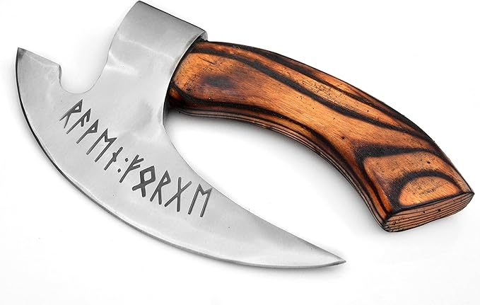 Handmade 11” Pizza Cutter, 10” Cutting Blade with Carbon Steel, Leather Sheath, Special Design, Viking Style Pizza Cutter Design. Multi-Purpose Cutter… (Textured Wood Handle)