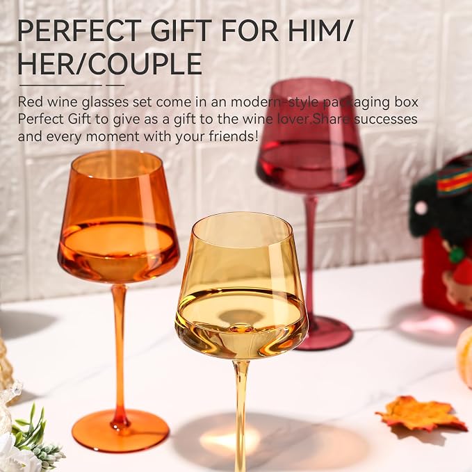 Venus Wine Glasses Set of 6-18oz【Hand Blown】 Crystal Melanin Wine Glasses with Stem- Wedding gift set for wine lovers Red White Wine Dinner