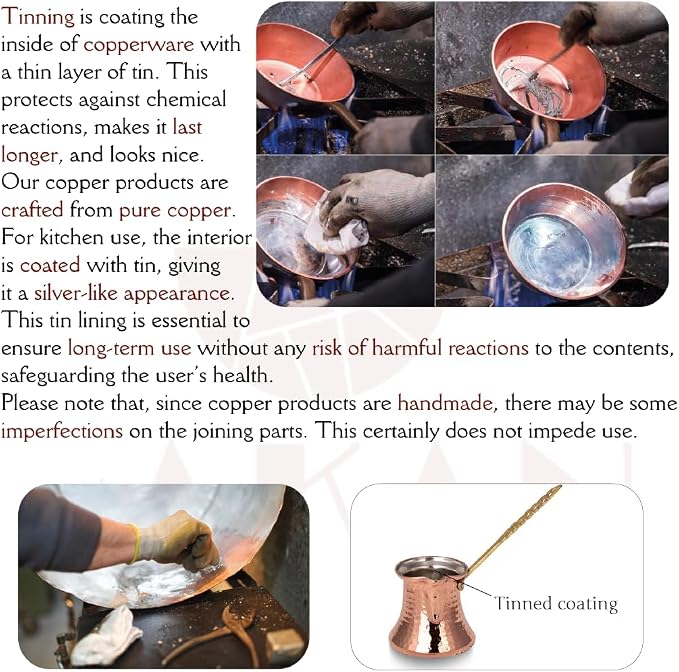 Hakan Turkish Coffee Pot | Stove Top Water Boiler, Coffee Maker, Butter, Chocolate & Milk Warmer | Even and Quick Heat with Handcrafted Copper Material | Coffee Gifts Idea, 8.3 Oz (245 cc)