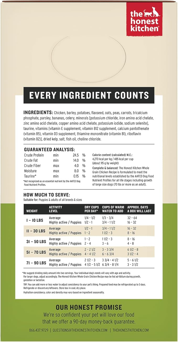 The Honest Kitchen Human Grade Wholemade™ Dehydrated Whole Grain Dog Food, Chicken 4 lb (16lbs)