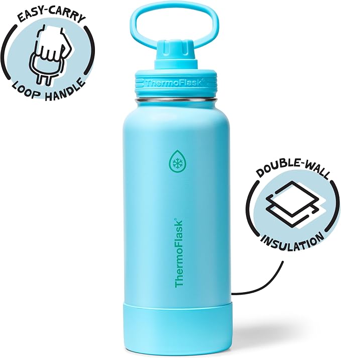 ThermoFlask Insulated Water Bottle with Spout Lid (32 oz, Vivid Blue) - Leakproof, Stainless Steel Water Bottle for Cold & Hot Drinks, Travel & Daily Hydration