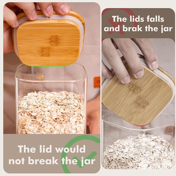 3.4Qt Large Glass Flour Sugar Storage Container with Bamboo Lid | Wide Mouth Design, With Measuring Cup, Minimalist Kitchen Organizer,Scandinavian Style Storage,Nordic Style Storage