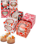 qiqee Valentine Cupcake Boxes Individual 60pcs Auto-Popup 3.5" x 3.5" x 3.5" Single Cupcake Carrier Container for Vanlentine ＆ Party