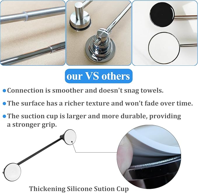 Sneatup Suction Cup Extendable 17-29" Stainless Steel Towel Bar (Matte Black)