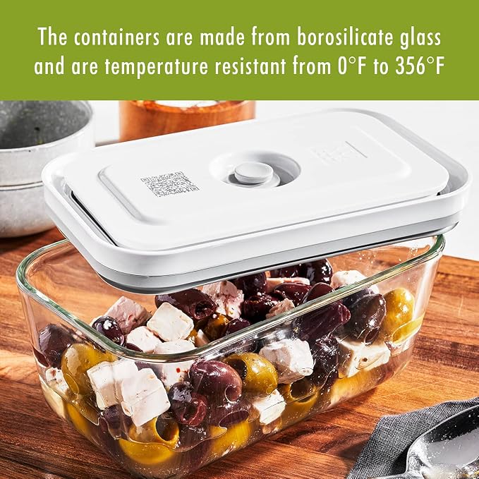 ZWILLING Fresh & Save 2-Piece Medium Glass Vacuum Sealer Food Storage Container with Airtight Lids