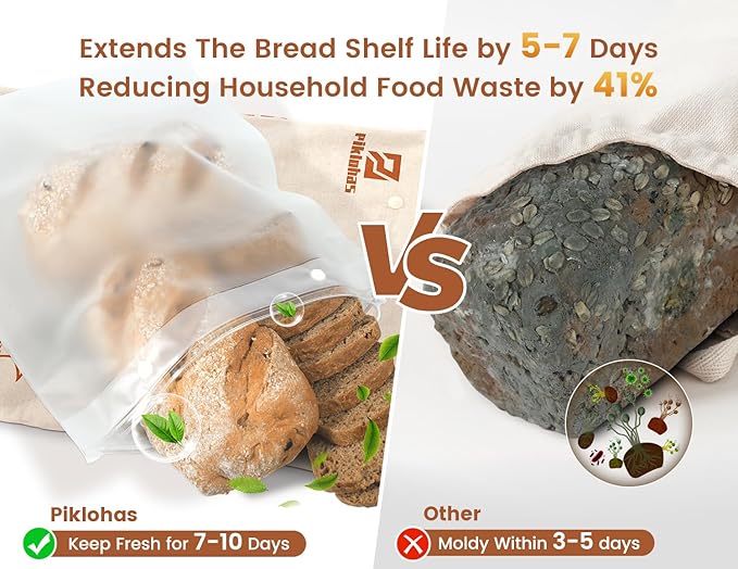 Piklohas Sourdough Bread Bags, 2 Sets Detachable Bread Storage for Homemade Sourdough, Reusable Linen Food Storage with Lining & Triple Lock for Fresh Keeping, BPA Free, Christmas Baking Gifts