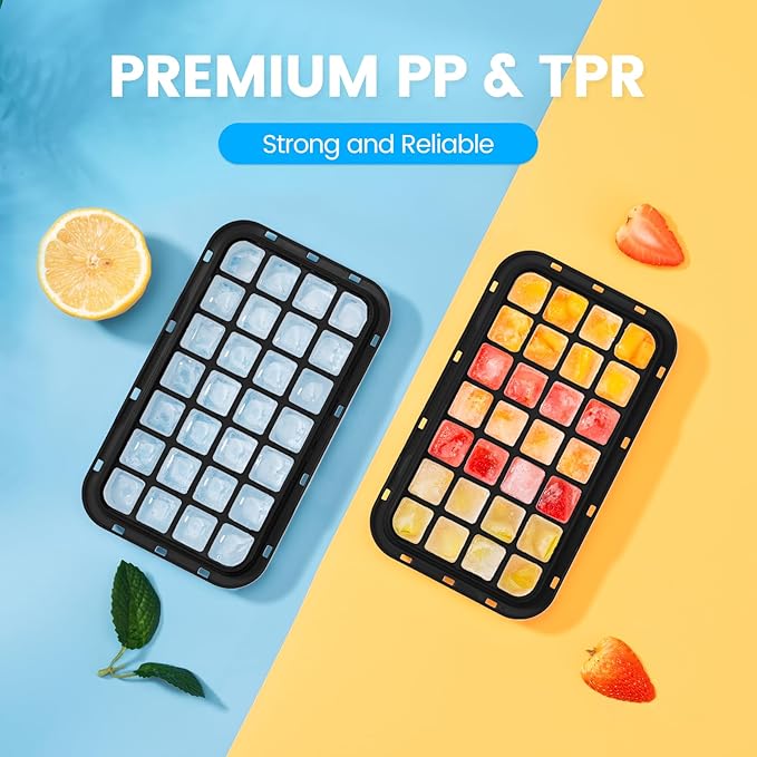 Ice Cube Tray with Lid and Bin, PHINOX 56 pcs Ice Trays for Freezer, Ice Cube Trays for Freezer with 2 trays, Container, Lid & Ice Scoop, BPA Free, Black