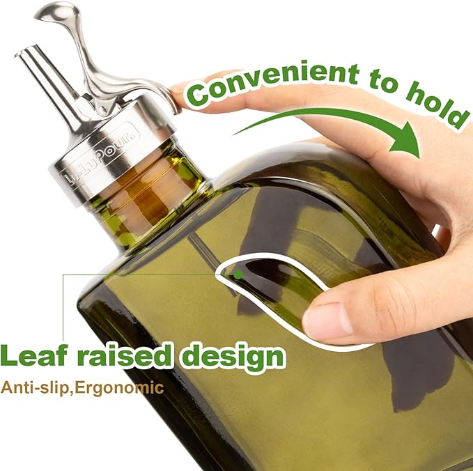 Olive Green 12oz Glass Olive Oil Bottle Dispenser - 350ml Oil and Vinegar with Pourers and Funnel - Oil Dispenser Bottle for Kitchen