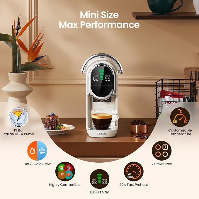 Magician1 Mini Multi-Pod Espresso Coffee Machine for Coffee Pods & Grounds | Fits Nespresso/Dolce Gusto, Blue & ESE Pods, LED Display, Custom Brew Time & Temp, Iced & Hot Brew, For Home & Office, 19 Bar