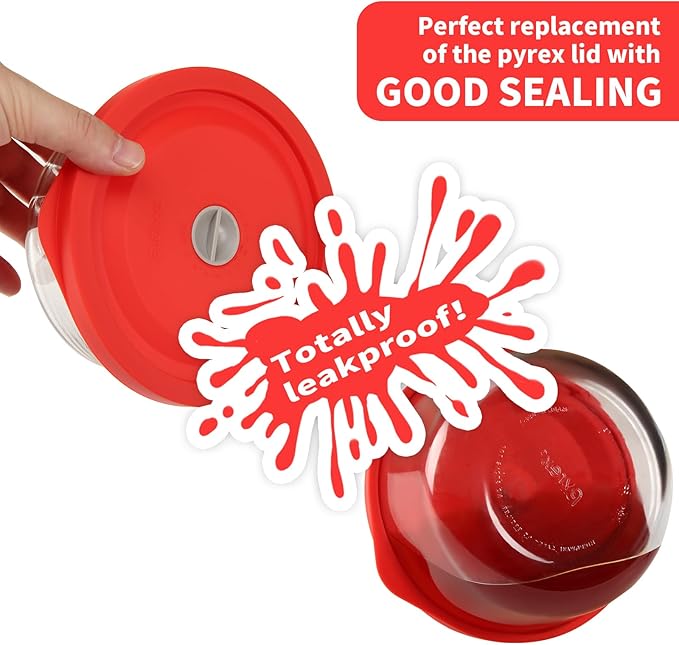 Replacement Lids for Pyrex 7200-PC 2 Cup and 7201-PC 4 Cup and 7402-PC 6/7 Cup, Silicone Round Storage Cover Lid for Anchor Hocking Glass Bowl 6 Pack Red