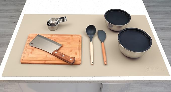GASARÉ, Extra Large, Thick, Silicone Mat for Kitchen Counter, Heat Resistant Mat, Countertop Protector, Non-Slip, Easy to Clean, Cuttable, 40 x 23.5 Inches, Taupe
