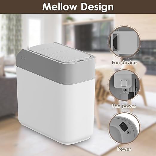 Smart Sensor Trash Can with Slide Lid - 3.2 Gallon Automatic Bathroom Kitchen Waste Bin Touchless Motion Smart Trash Bin for Narrow Spaces, Office, Bedroom, Living Room (White)