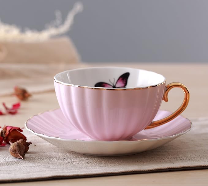Jusalpha® Elegant Tea Cup and Saucer Set-Coffee Cup Set with Saucer and Spoon FD-TCS03-4COLOR