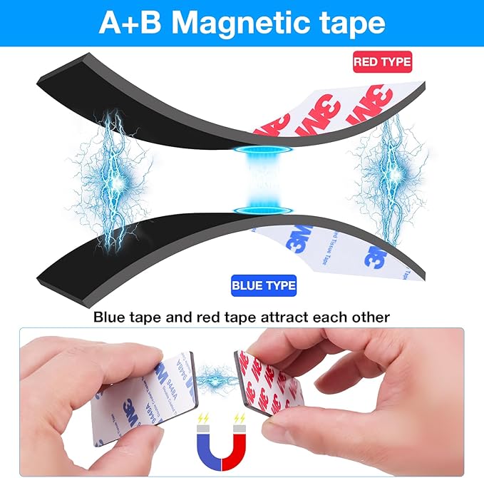 Paired A+B 3/4 inch Magnets Tapes 10FT, a b Magnetic Strips Match to Use with Strong Adhesive Backing, Flexible Magnetic Strips for DIY Craftings -2Pack