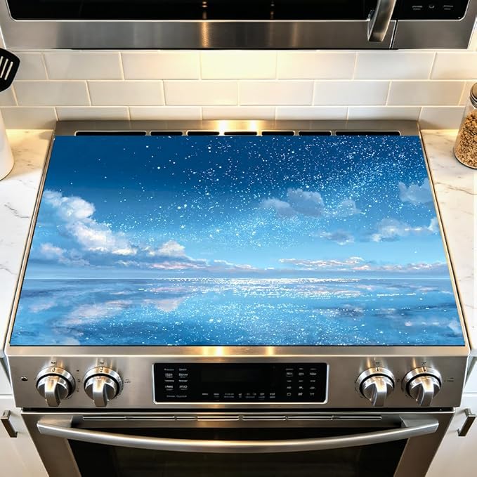 Stove Top Cover for Electric Stove 28.4 x 20.5 Inch Non Slip Stove Mat Oil Proof Blue Ocean Sky Glass Cooktop Protector Kitchen Counter Mat