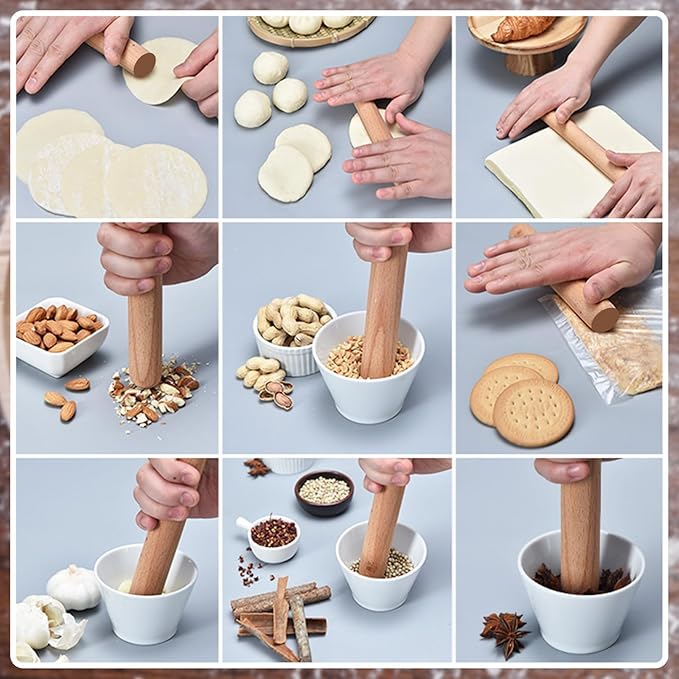 Patelai 20 Pieces Small Wooden Rolling Pin, Dumpling Dough Roller Wooden Mini Rolling Pins Kitchen Utensil Tool for Fondant, Pasta, Bread, Pastry, Cookies, Pizza, Pie, Cylinder Style, 6.3 Inch