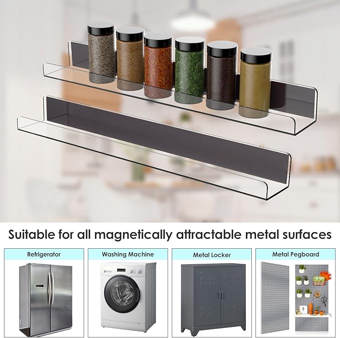 NiHome Clear Magnetic Acrylic Book Shelves 2-Pack, 17'' for Whiteboard, Classroom and Fridge Storage, Sleek Design for Large Picture Books and File Holders, Holds up to 8.5 lbs