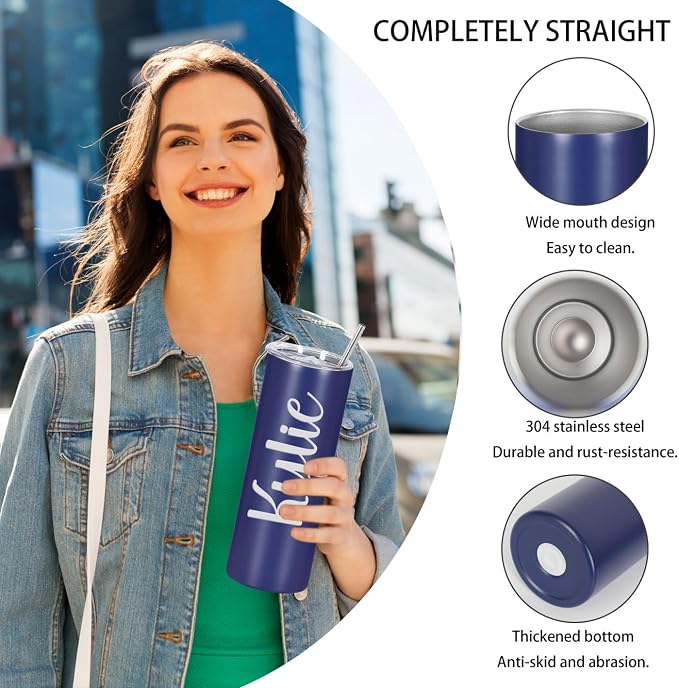 4 Pack 20 Oz Straight Skinny Tumblers,Individually Gift Boxed Stainless Steel Slim Skinny Tumbler Set Bulk, 20 Oz Insulated Slim Thin Travel Tumbler Cup for Diy, Navy
