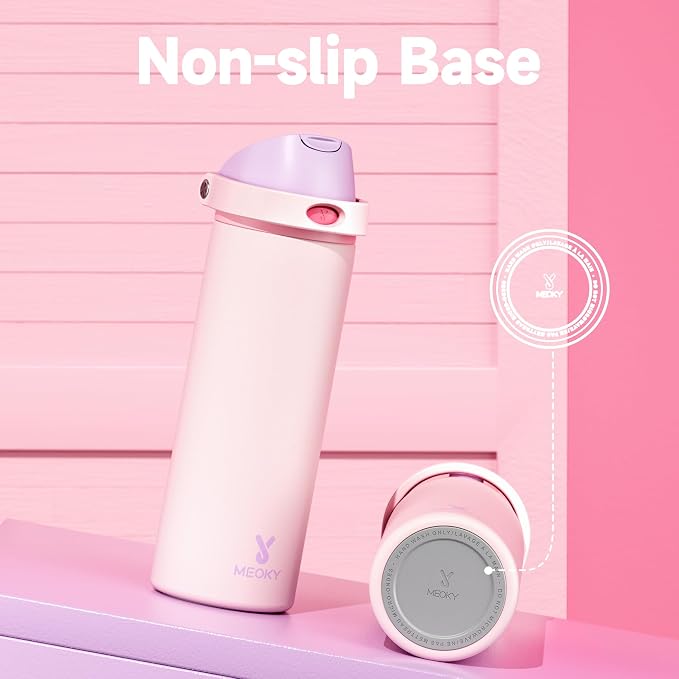 24 oz Insulated Water Bottle for Sports: Meoky Stainless Steel Water Bottle with 2-in-1 Straw and Spout Lid - Leak Proof, Cold for 24 Hours, Fits in Car Cup Holder, BPA-Free for Women Travel, Candy