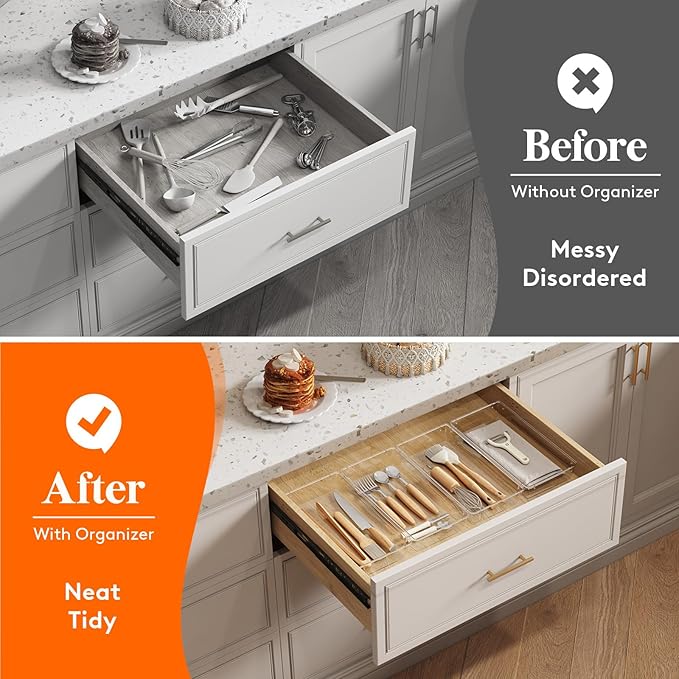 Lifewit Silverware Drawer Organizer, Expandable Utensil Tray for Kitchen, Adjustable Flatware and Cutlery Holder