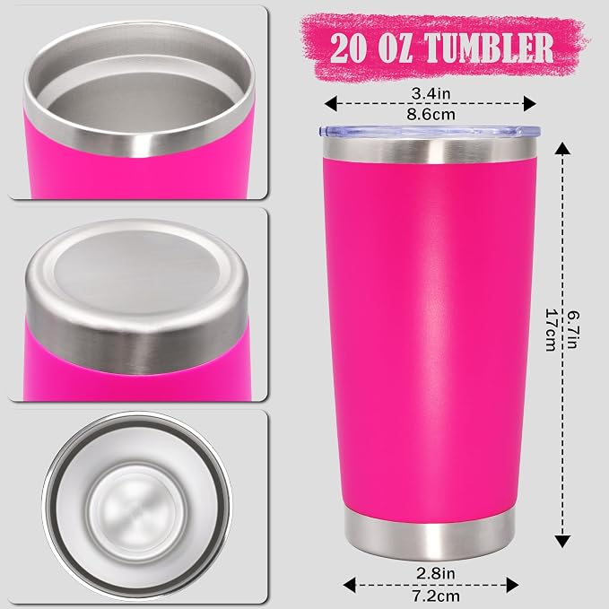 20 oz Tumbler Coffee Travel Tumblers Bulk with Lid Stainless Steel Double Wall Vacuum Insulated Mug Powder Coated Cups fit Car Cupholder for Hot and Cold - Hot Pink, 4Pack
