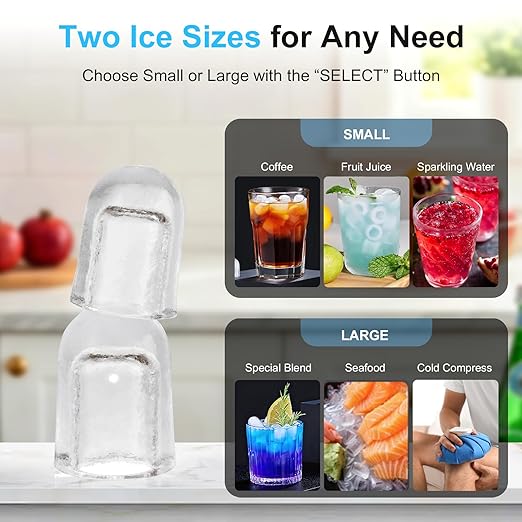 Kismile Ice Maker Countertop, 26Lbs/24H Ice Maker with 2 Sizes Bullet Ice, Interior Light, Self-Cleaning, Fast 8 Cubes in 6 Mins, Compact Ice Maker for Kitchen, RV, Personal Use, Stainless Steel