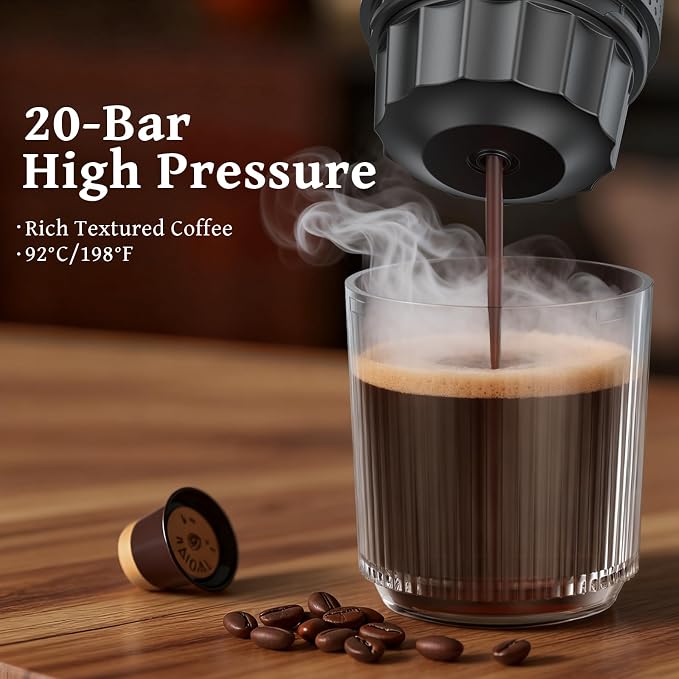 Portable Espresso Machine for Travel, Travel Coffee Maker 20-Bar Extraction, 150 ML，Coffee Maker Self-Heating with USB-C, Compatible with Ground Coffee & NS Capsule for Hiking and Camping (Green)