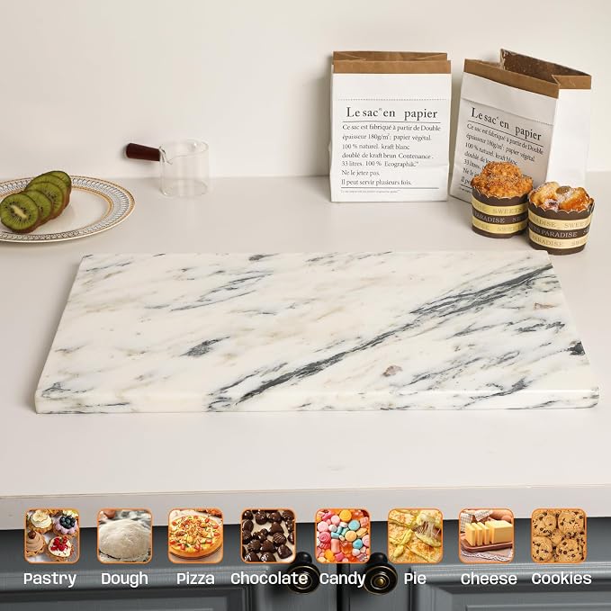 White Marble Cutting Board, 12x20 Inch Marble Pastry Board With Non-Slip Feet For Cheese, Charcuterie, Dough, Chocolate, Dessert, Pack Of 1 Piece