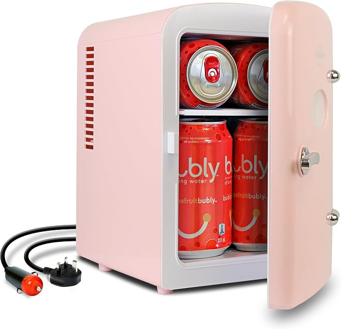 Koolatron Mini Fridge - Refrigerator for Bedroom, Office, Portable Table Top Beverage Cooler, 12V 110V Refrigerador for Drinks, Soda, Wine, Use in Car, Dorm, Outdoor, Patio, 6 Can